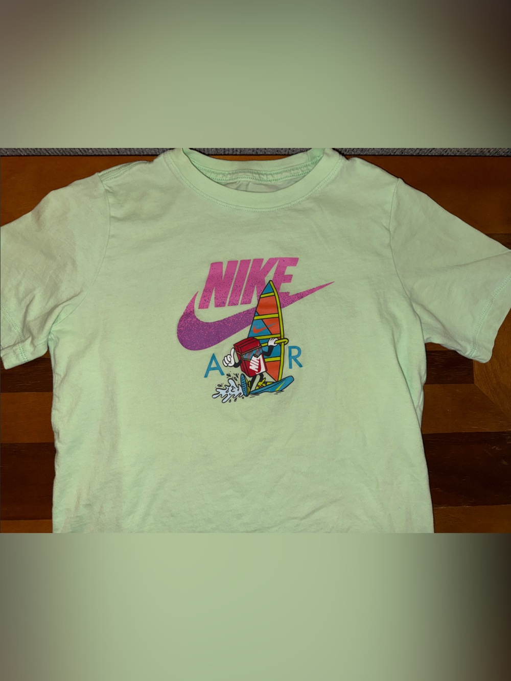Nike Kids Short-Sleeve Tee in Mint Green with Pink Swoosh